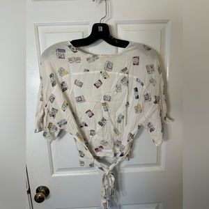 Zara White Blouse with Camera Print
